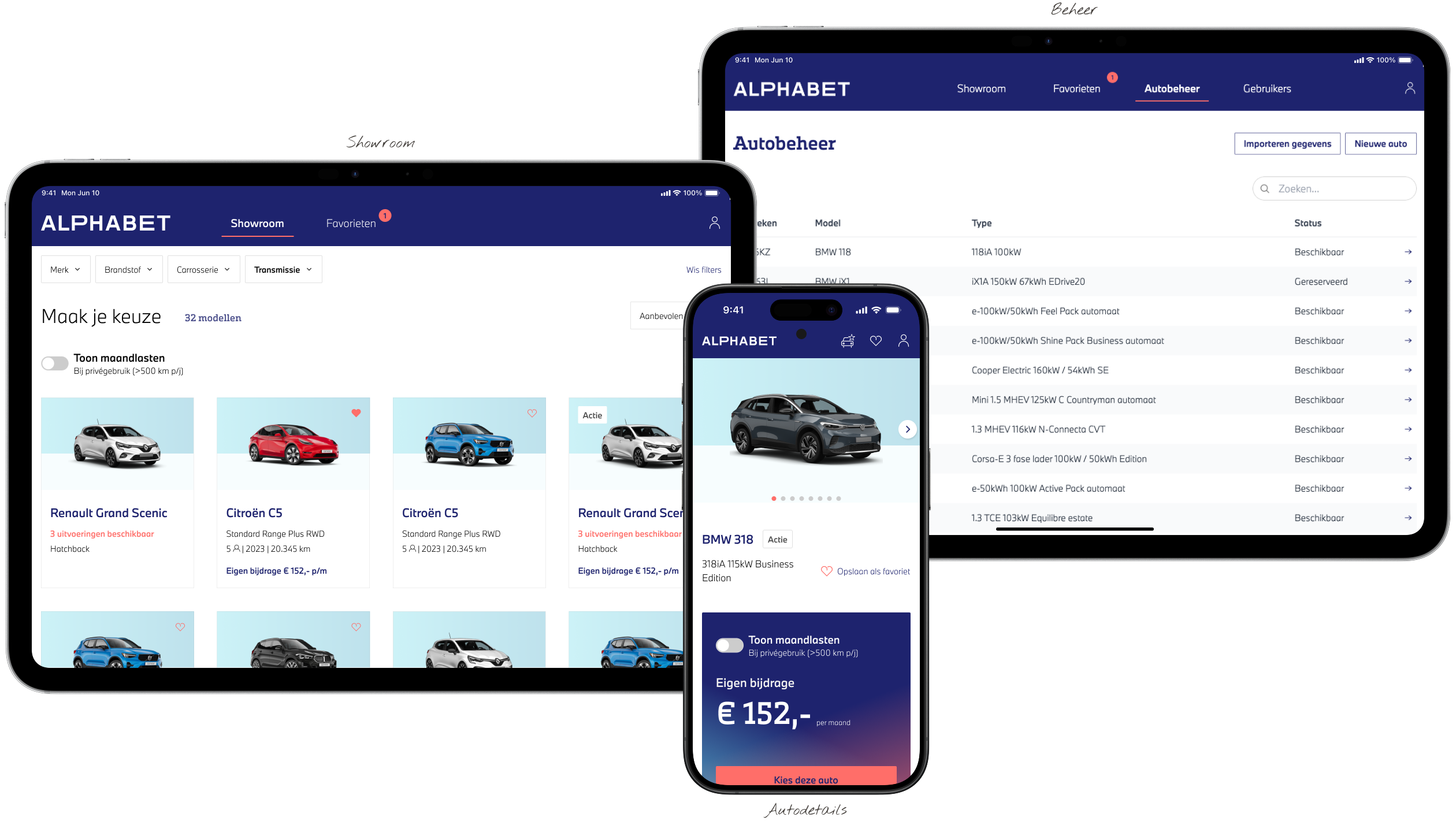 Afbeelding van schermen uit de webapp