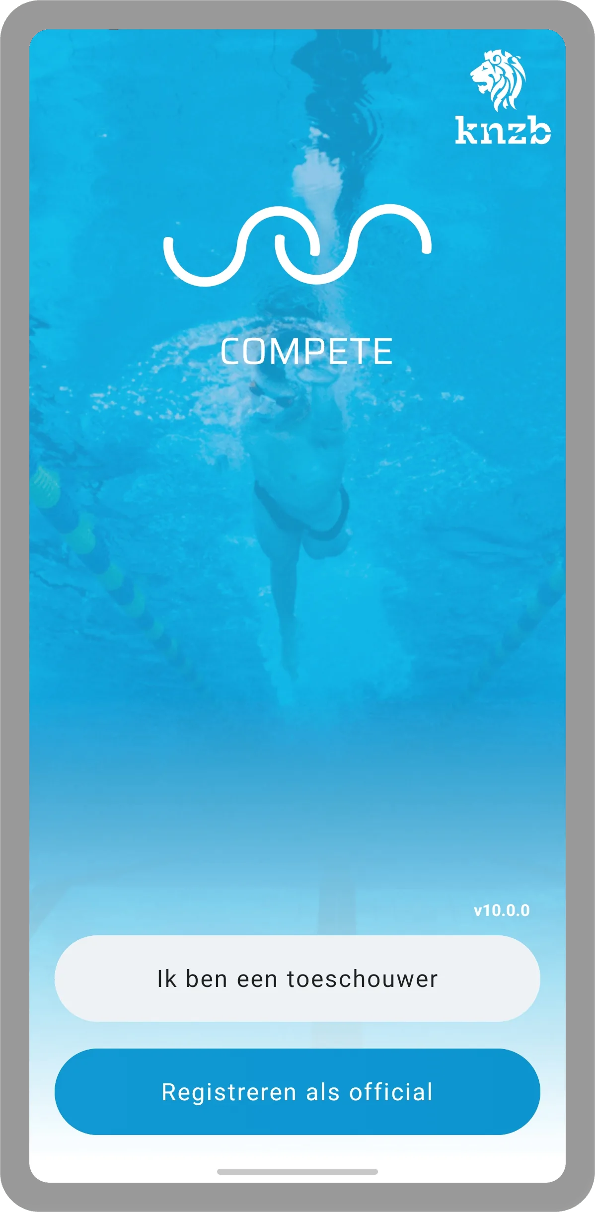 Welkomstscherm in KNZB Compete app